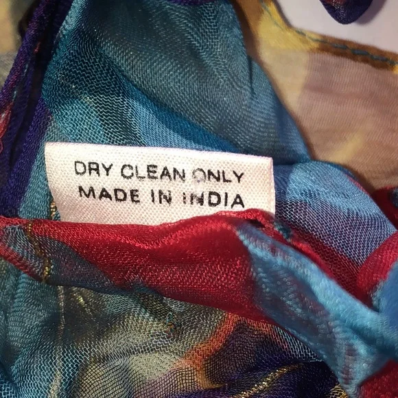 Vintage Multicolor Lightweight Sheer Scarf - Blue, Red & Gold - Picture 5 of 7